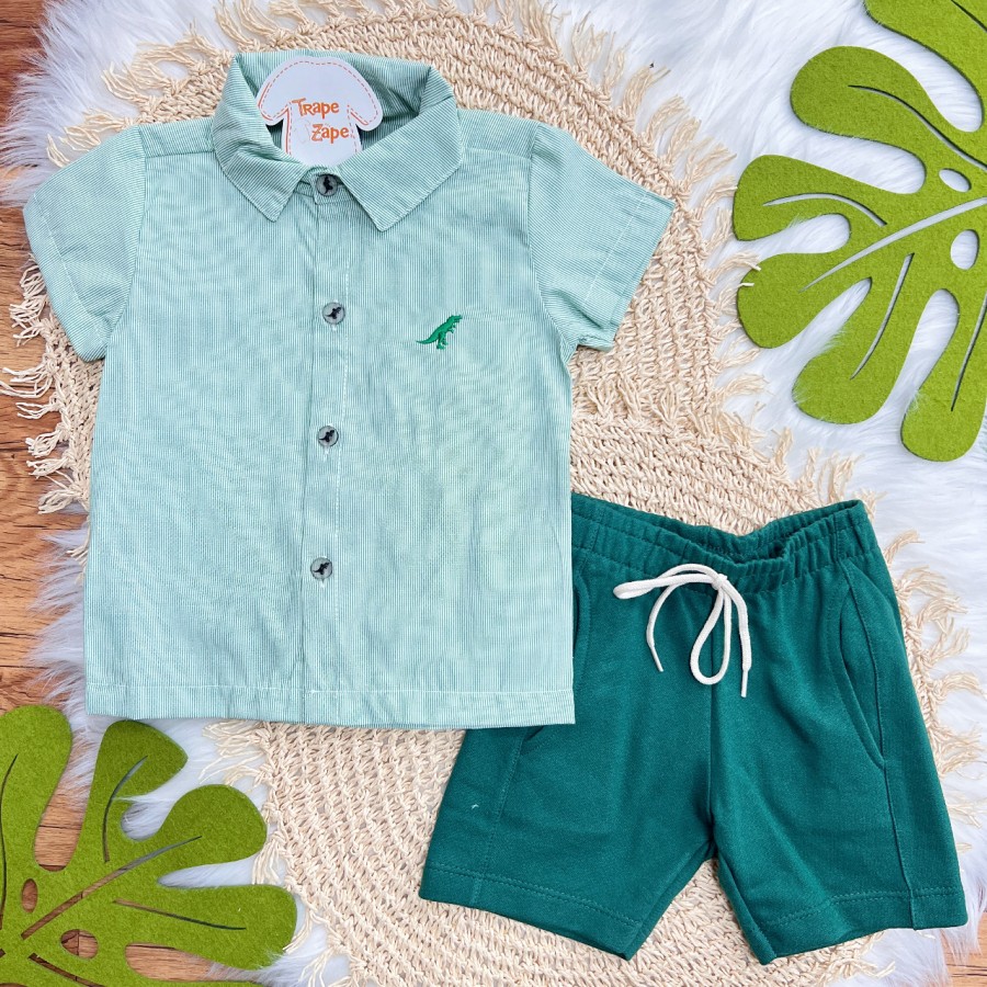 Conj. CamisaTricoline Rex e Bermuda em Moletinho - Verde Conj. CamisaTricoline Rex e Bermuda em Moletinho - Verde